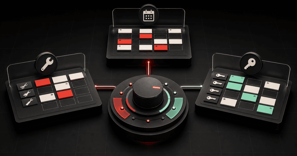 Three scheduling workspaces connected to one central control for precise staff permissions